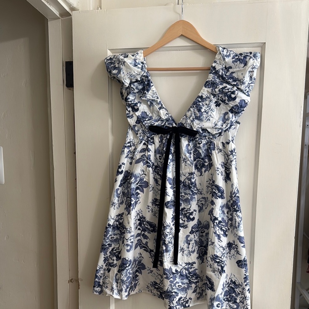 Floral Blue and White Mini Dress